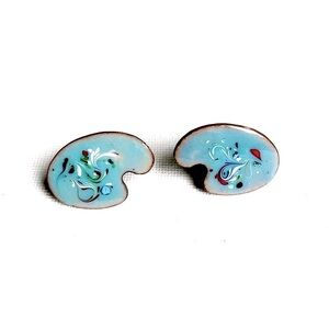 Vintage Signed Enamel Artistic Palette Copper Screw Back Earrings